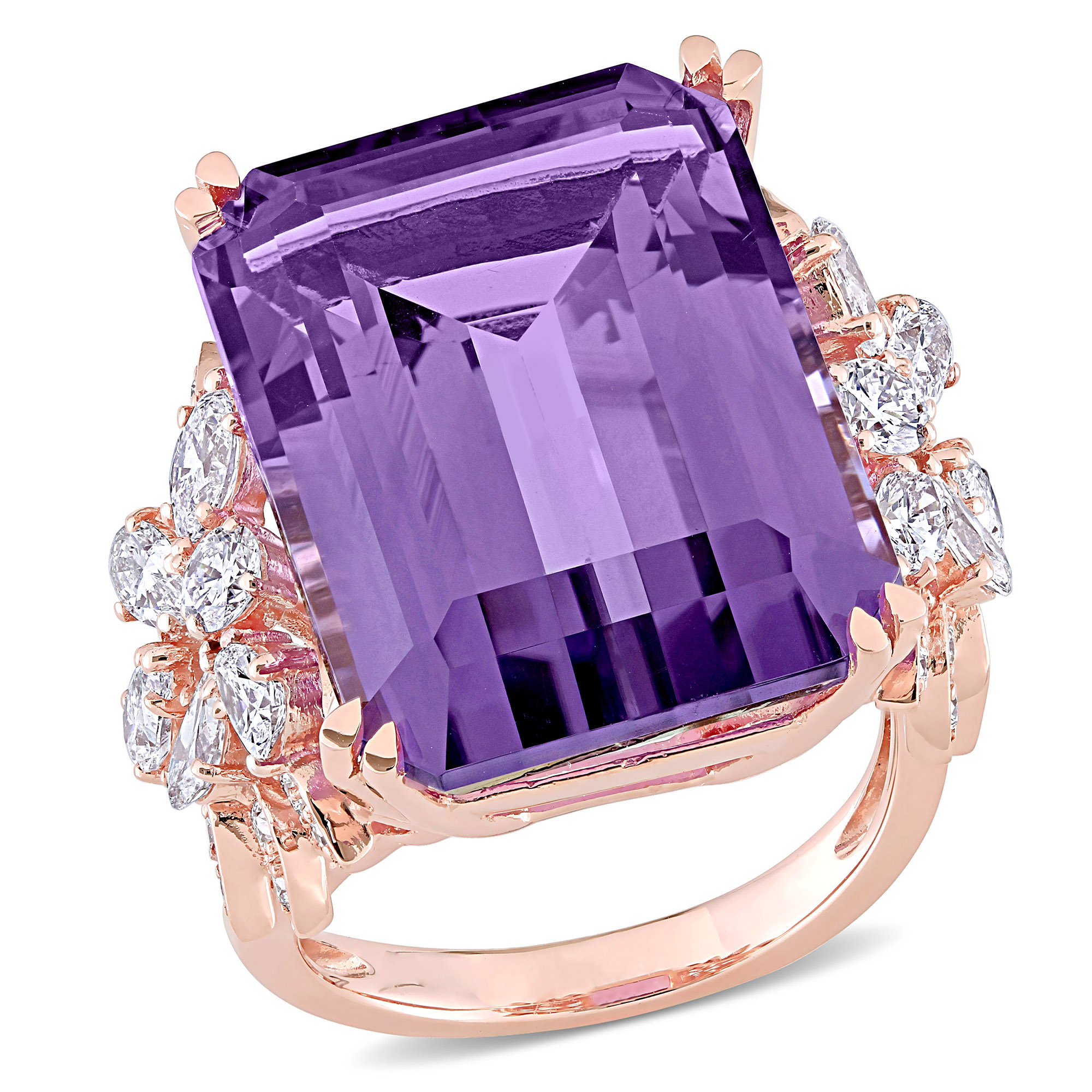 20 CT TGW Octagon Shaped Amethyst Ring with 1 3/4 CT TW Diamonds ...