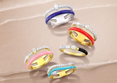 colorful enamel and diamond rings