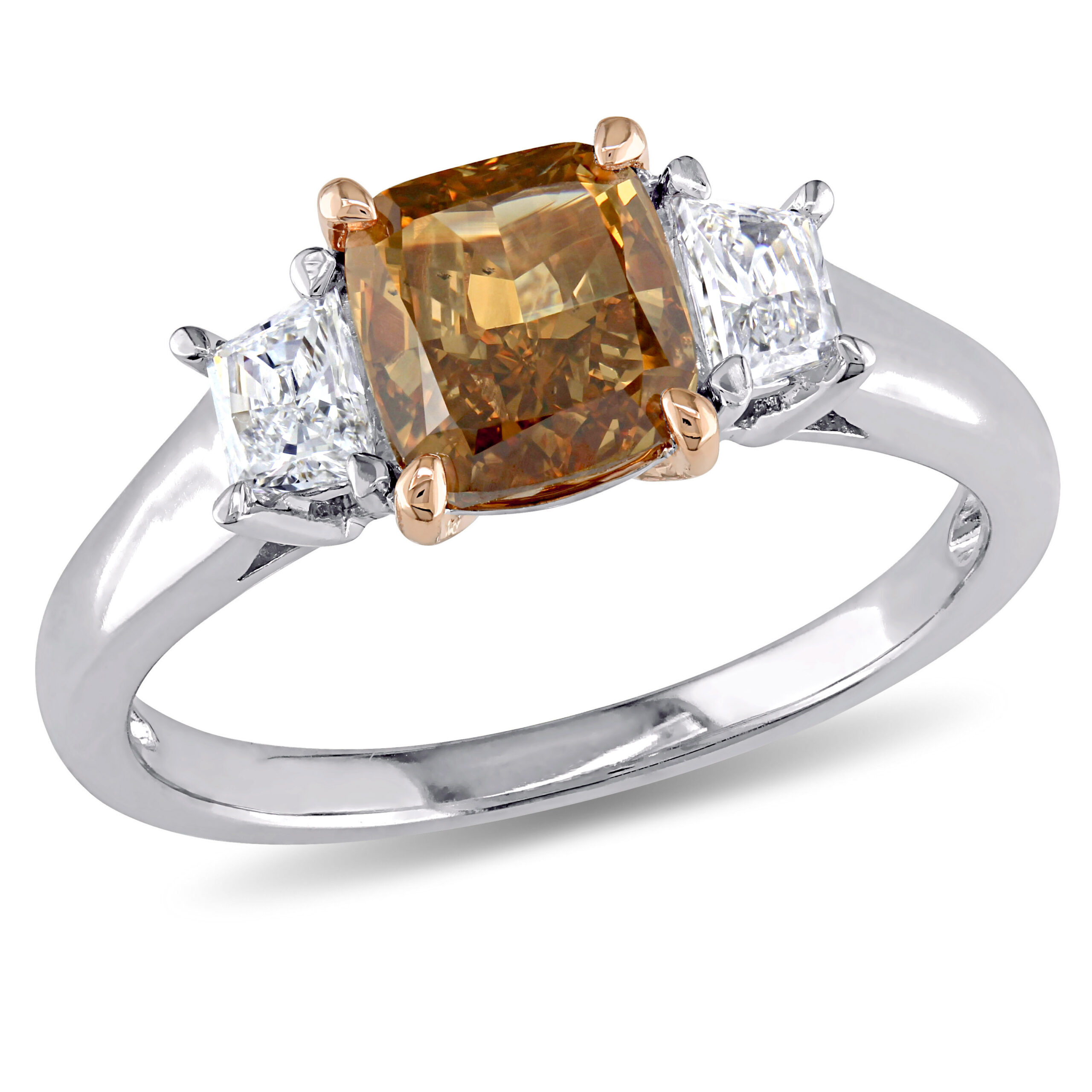 brown diamond three stone ring in white gold