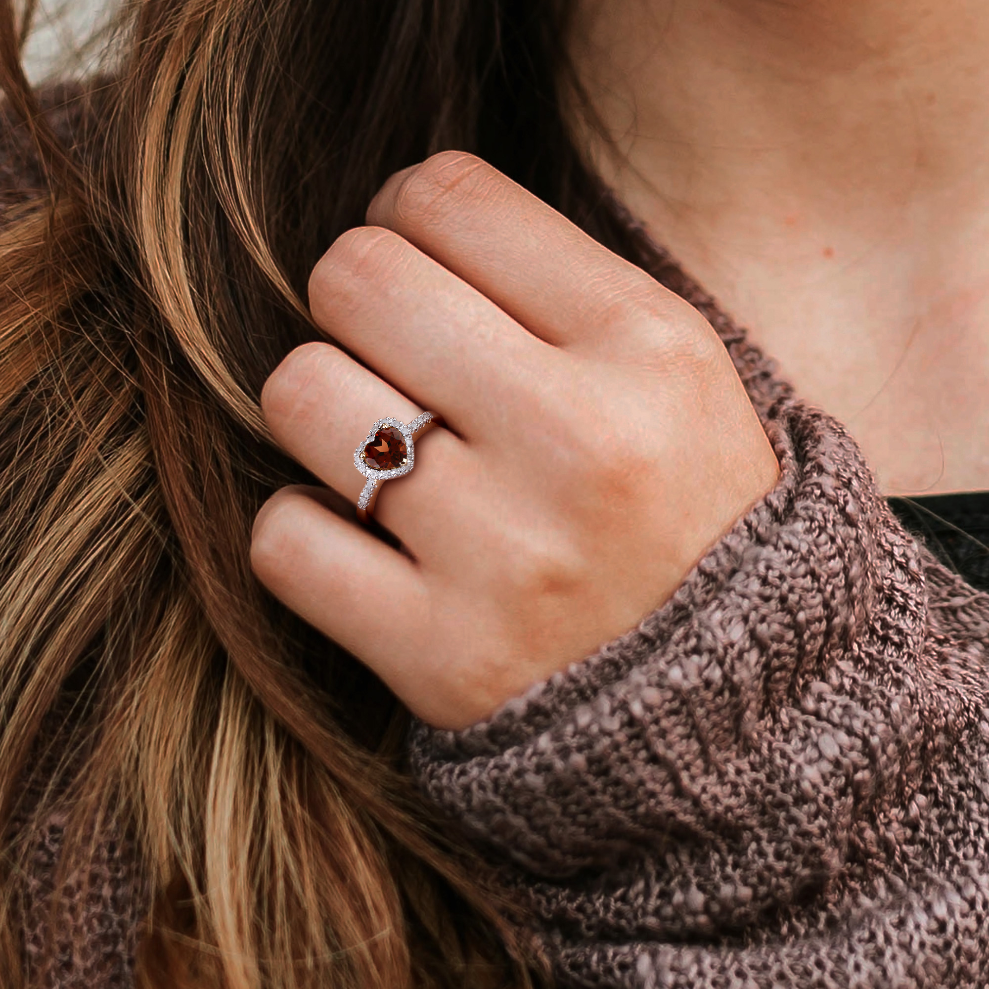 garnet ring heart shaped with halo