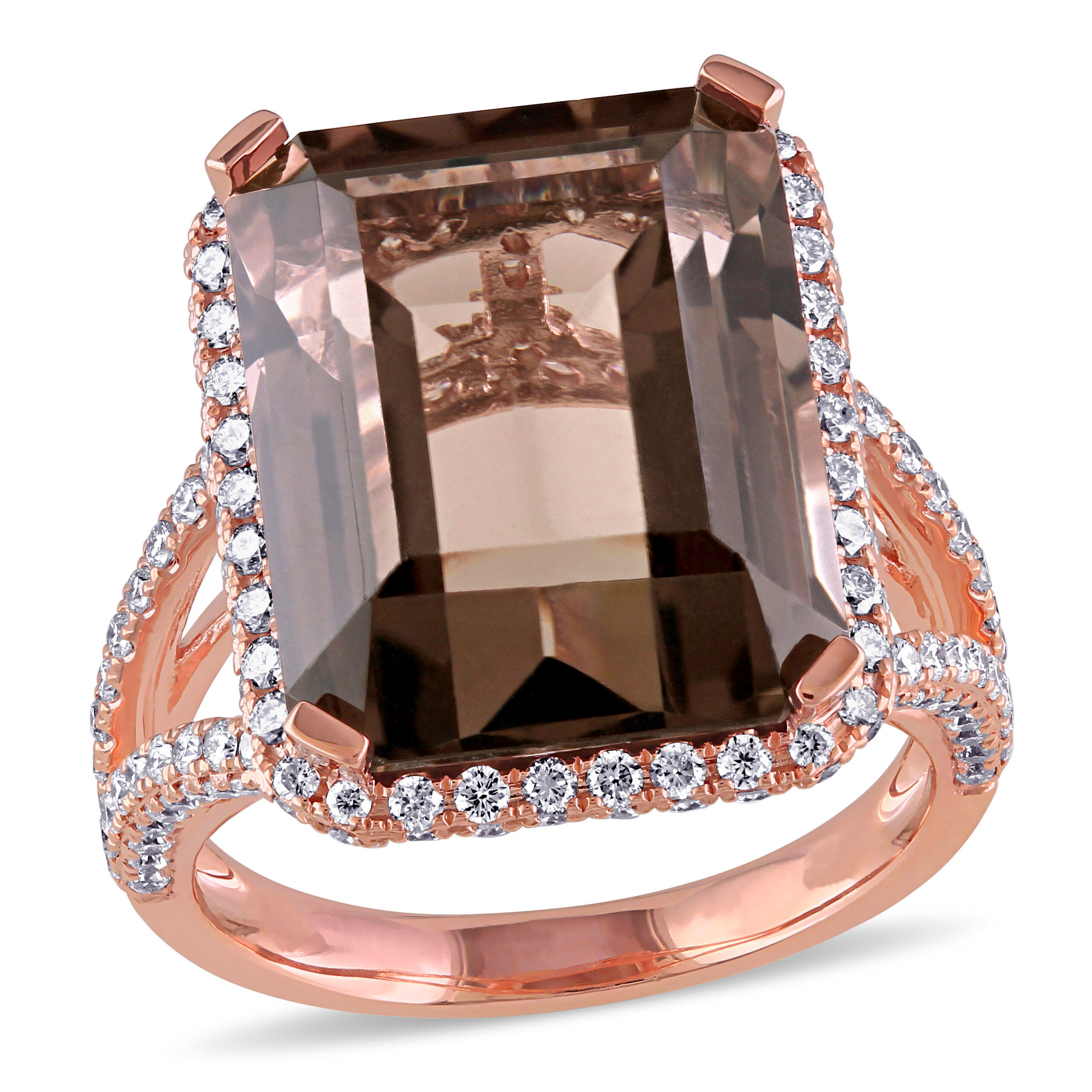 Smokey quartz and diamond cocktail ring set in rose gold