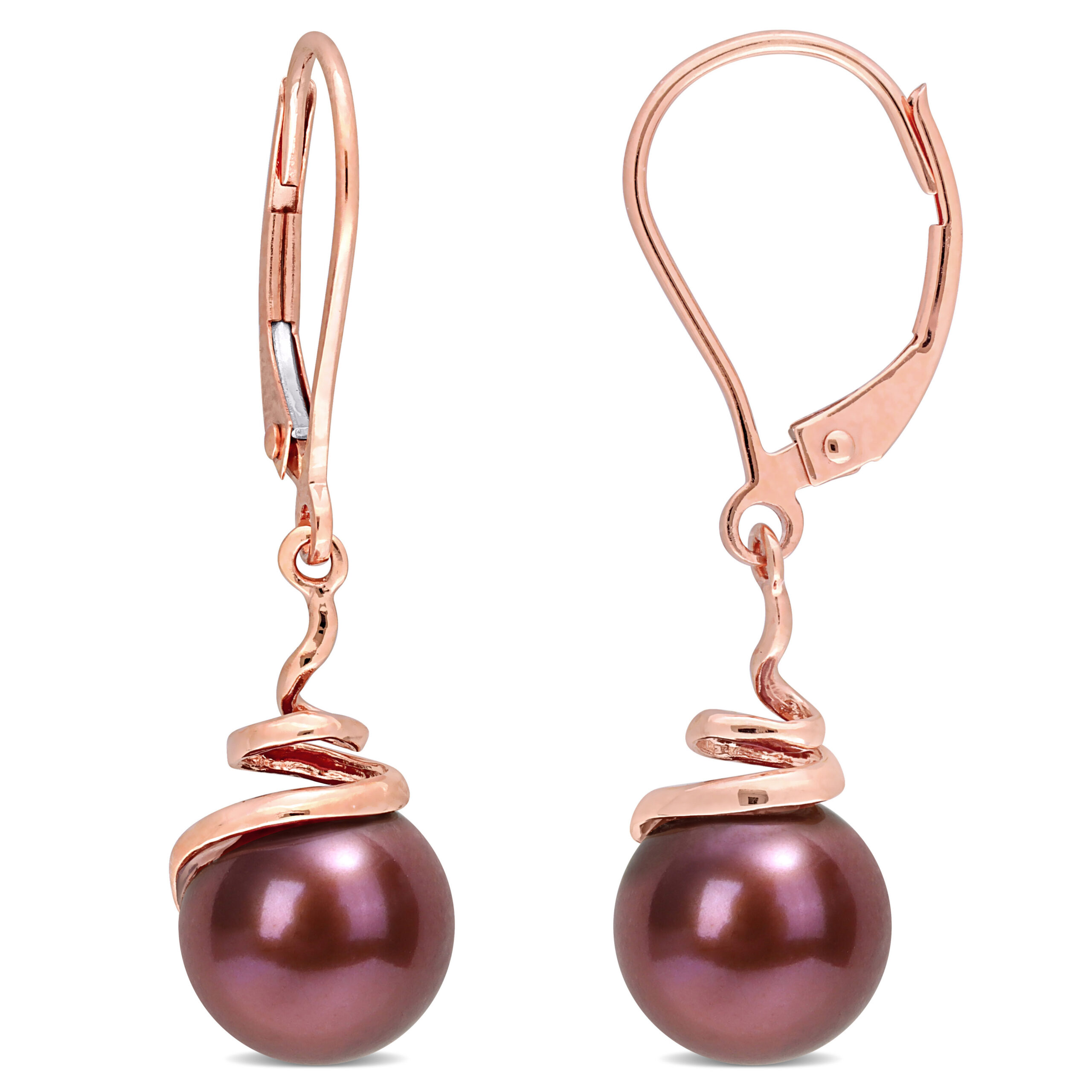 brown cultured freshwater pearl earrings in rose gold